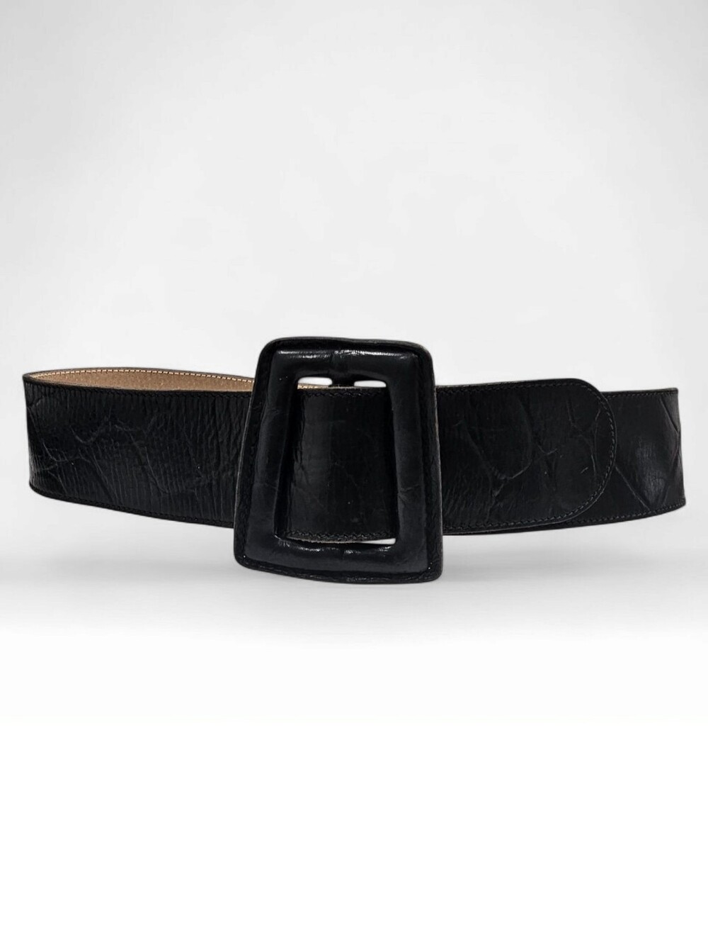 Anne Klein Black Wide Leather Belt with Oversized Covered Buckle